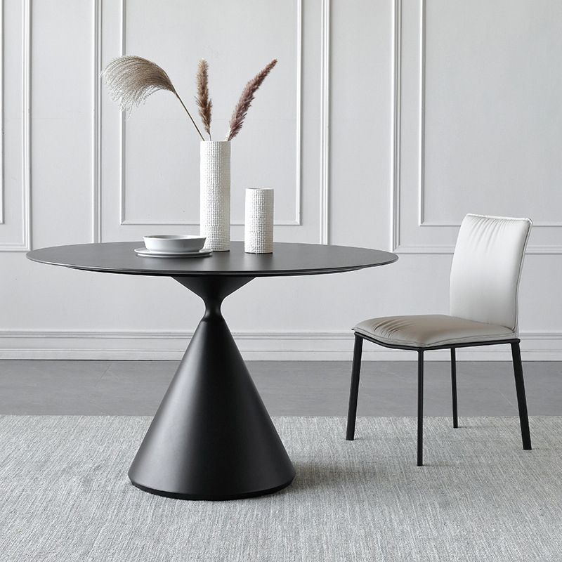 Modern Stone Round Table Matte Finish Pedestal Dining Table for Kitchen