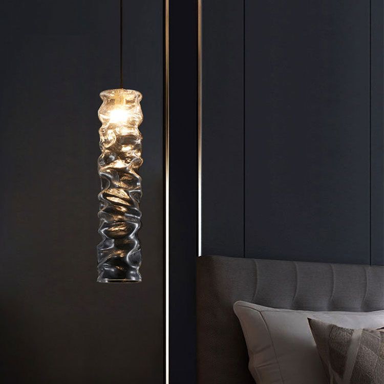 Wrinkled Glass Design Long Stripes Suspended Light Brass Ceiling Plate Modern Style Hanging Light for Bedroom