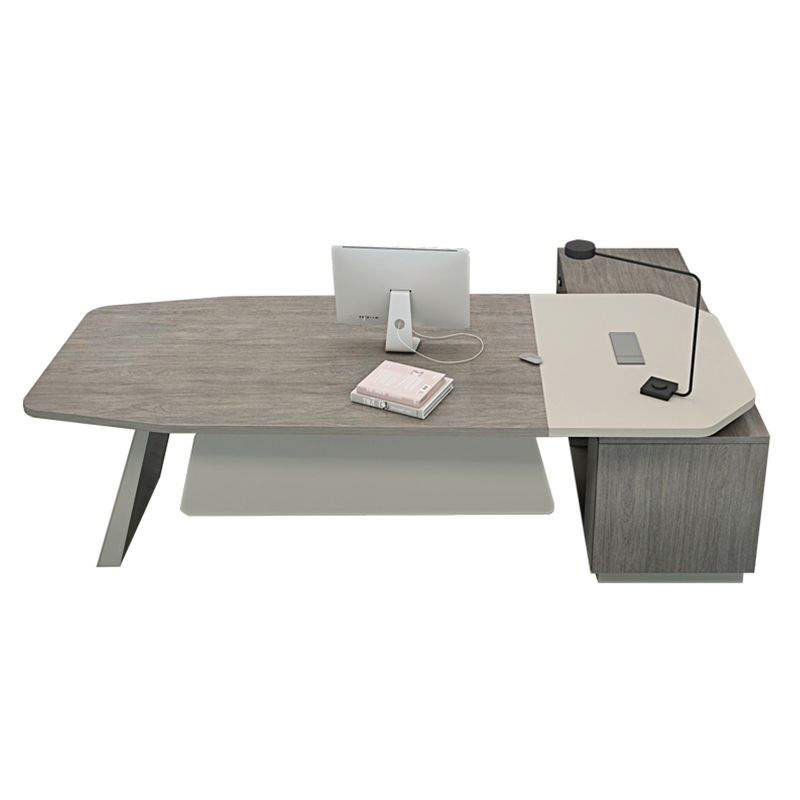 Combination Shaped Wood Office Desk Grey Writing Desk for Office