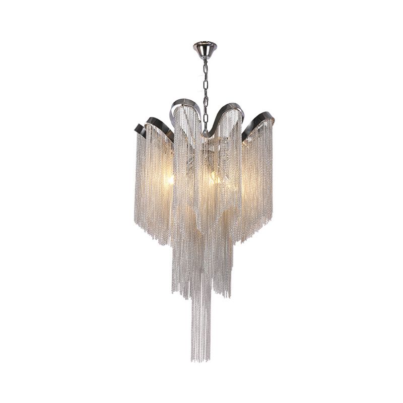 Lustre de lustre en métal moderniste 4 lumières 4 lumières argent suspendu plafonnier luminaire