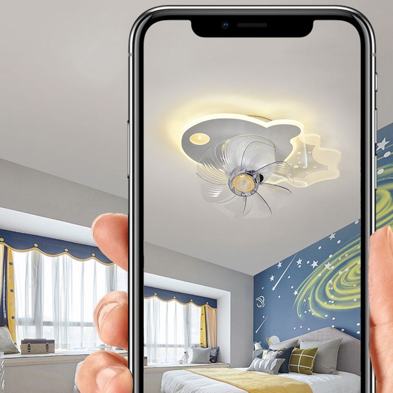 Cartoon LED Ceiling Fan Lamp 360-Degree Rotatable Kids Bedroom Semi Flush Mount Light