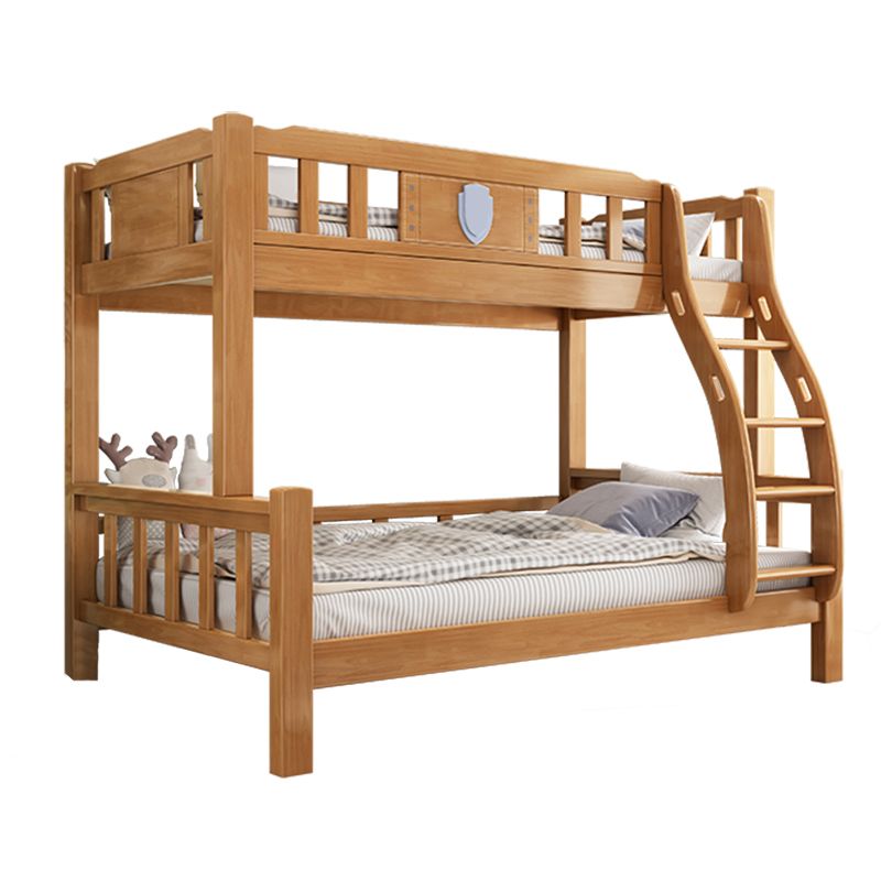 Natural Solid Wood Bunk Bed Rubberwood Kids Bed with Staircase