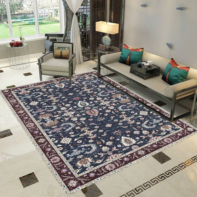 Multicolor Moroccan Rug Polyester Tribal Flower Pattern Rug Pet Friendly Washable Anti-Slip Backing Carpet for Decoration