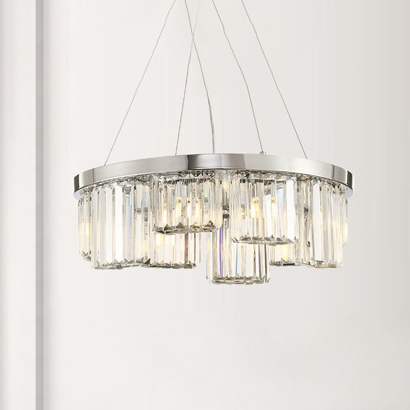 Chrome Cylinder Ceiling Chandelier Simple 10 Lights Rectangular-Cut Crystal Hanging Lamp kit