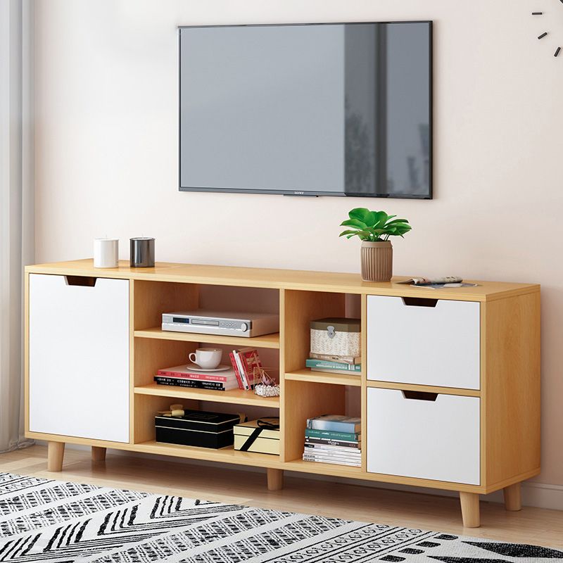 Faux Wood TV Stand Modern TV Media Stand with Doors for Living Room