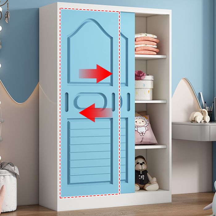 Pine Kid's Wardrobe Modern Wardrobe Closet With Sliding Door and Garment Rod