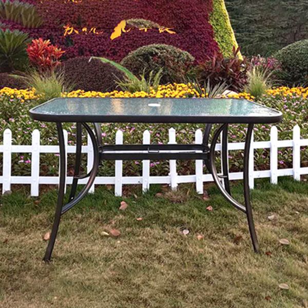 Industrial Glass Top Bistro Table Water Resistant Patio Table with Iron Frame