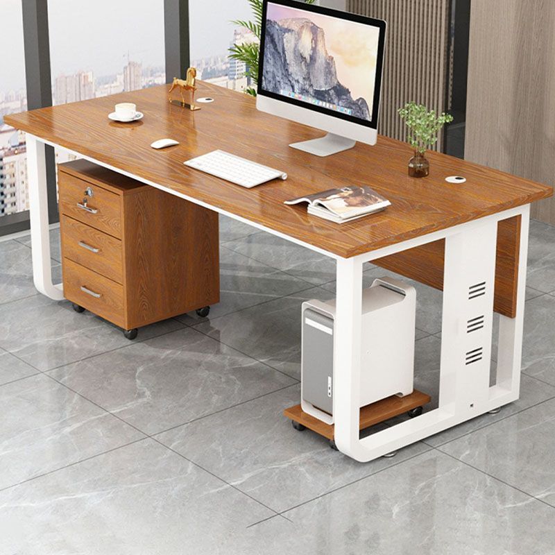 Rectangular Shaped Writing Desk Contemporary Wood with 2 Legs in Brown