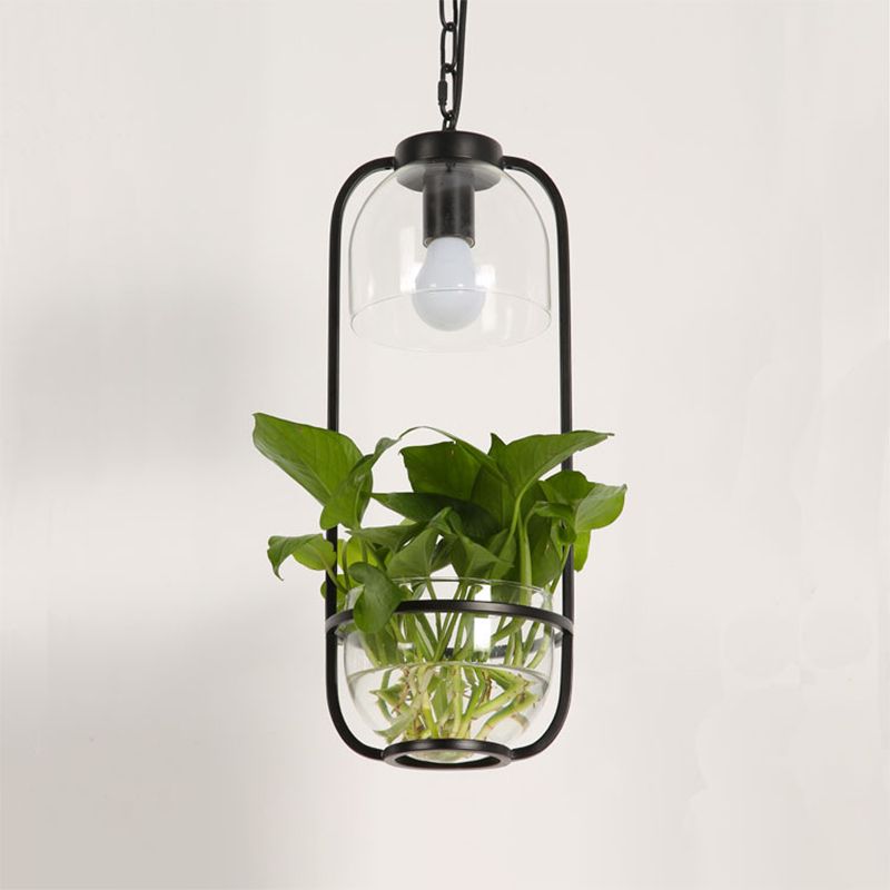 Iron Black/White/Gold Hanging Light Rectangle Farmhouse LED Pendant Lamp in Warm/White Light with Plant Pot