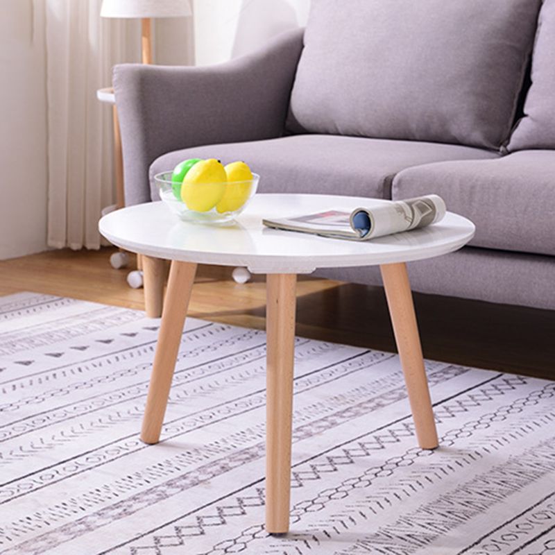 Traditional Style Cocktail Table White/wood Color Rubber Wood Round Coffee Table