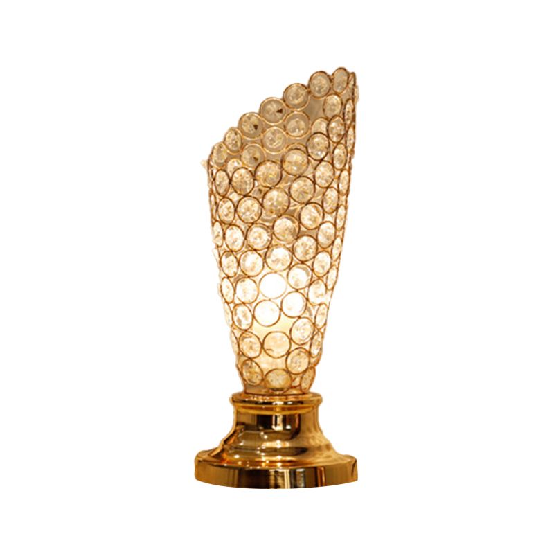 Modernism 1 Bulb Table Light with Crystal-Encrusted Shade Gold Tapered/Cylinder Reading Lamp