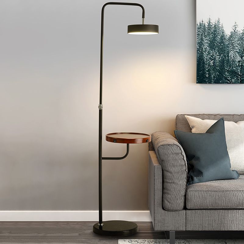 Swingable Round LED Floor Light Modern Metal Living Room Stand Up Lamp with Table