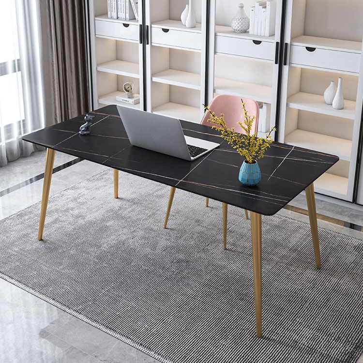 Glam Style Office Desk Rectangular Writing Desk with Metal Legs