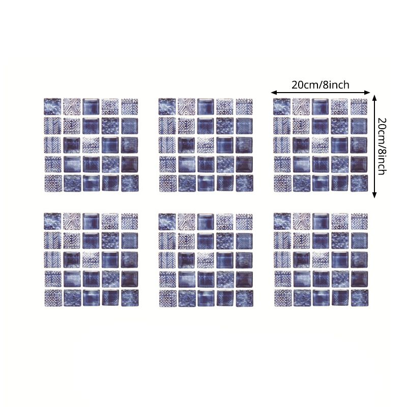 Modernist Tile Wallpaper Panel Set Blue Mosaics Wall Covering for Home, Easy to Remove