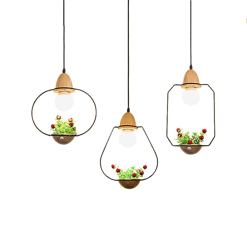 Metaal zwarte plant drop lamp geometrisch 3 koppen industrieel led cluster hanger licht voor eetkamer