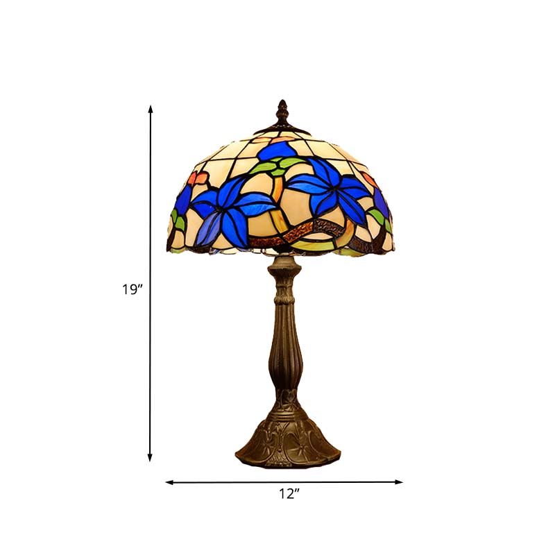 Stained Glass Bronze Nightstand Lighting Dome 1 Light Tiffany Night Table Light with Gardenia Pattern