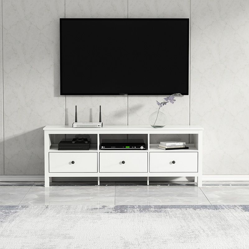 White Contemporary TV Stand Faux Wood TV Cabinet with Drawers