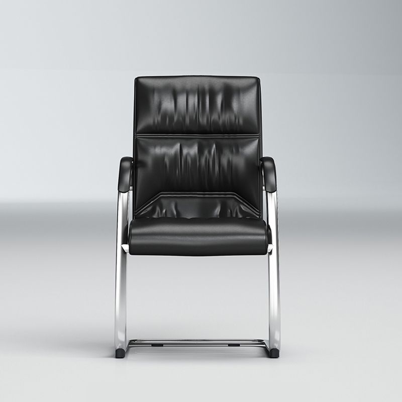 Modern Fixed Arms Office Chair Black Leather Management Office Chair