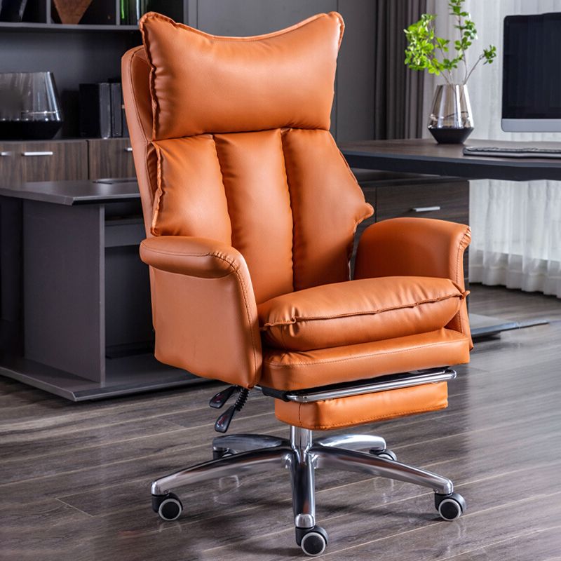 Modern Leather Armless Office Chair No Distressing Ergonomic Desk Chair with Wheels