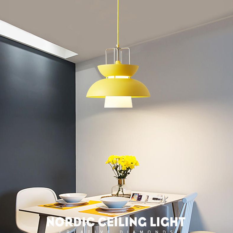 1 Light Bowl Light Pendant Macaron Aluminum Hanging Lights with Hanging Cord for Restaurant