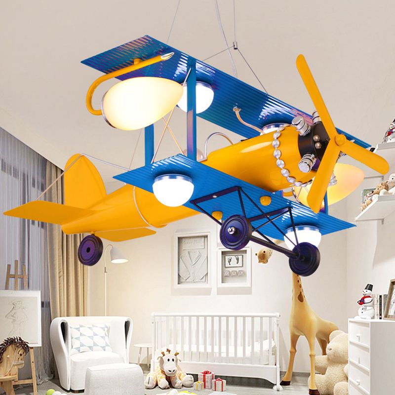 Metal Airplane Pendant Lighting Fixture Kids Yellow Hanging Pendant Light for Bedroom