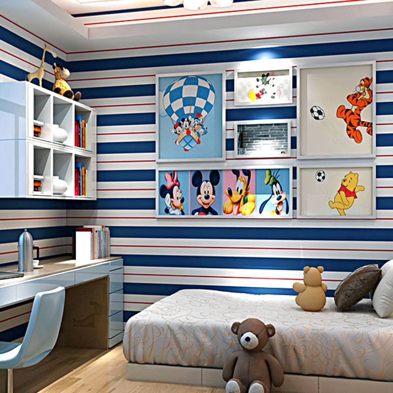 Vinyl Wallpaper for Kids with Horizontal Wide or Narrow Stripe, Multi-Colored, 33'L x 20.5"W