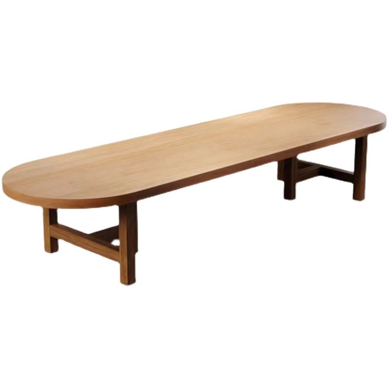 Modern Style Wooden Office Desk Oval Shape Writing Desk with 2-Legs in Natural