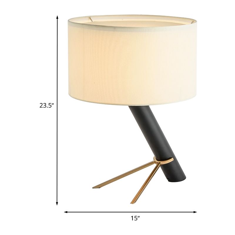 Fabric Drum Shade Schreibtisch Licht moderne 1-Kopf-Kreativtischlampe in Weiß mit Pull-Kette für den Lernraum