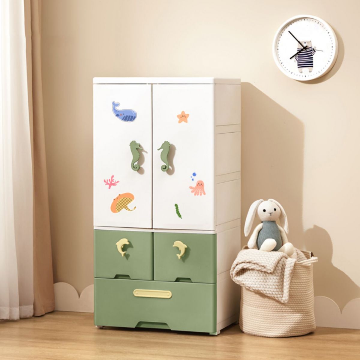 Contemporary Plastic Wardrobe Armoire Multi-Storage Wardrobe with Drawers