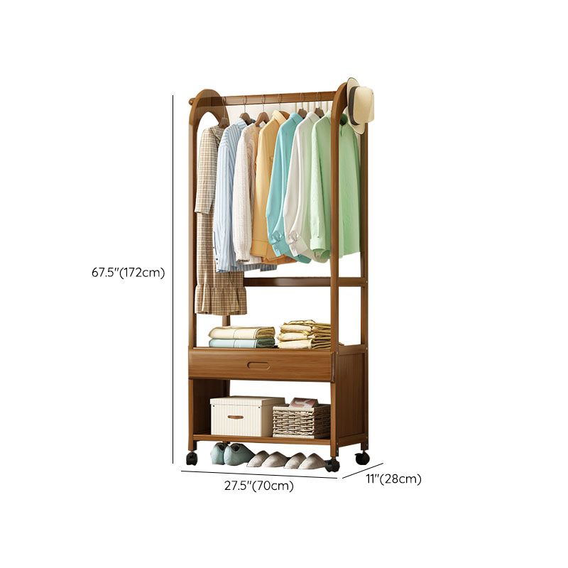 Wooden Coat Hanger Modern Style Minimalist Household Floor-standing Coat Rack with Pulley