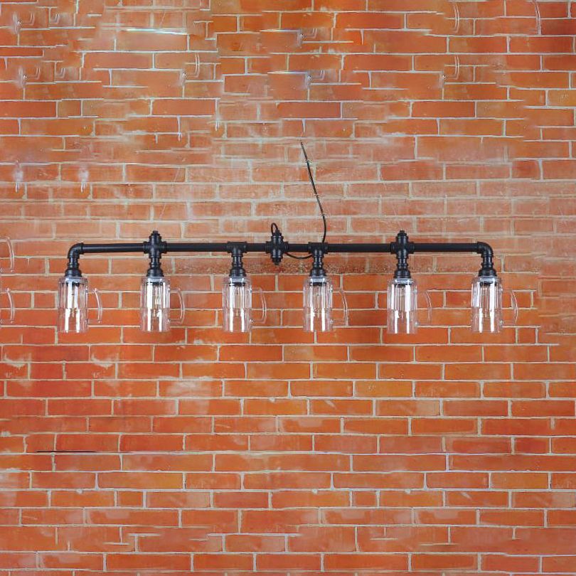 6 lampadine la luce sospesa con pipa e birra in vetro in vetro industriale Restaurant Isola soffitto in nero in nero