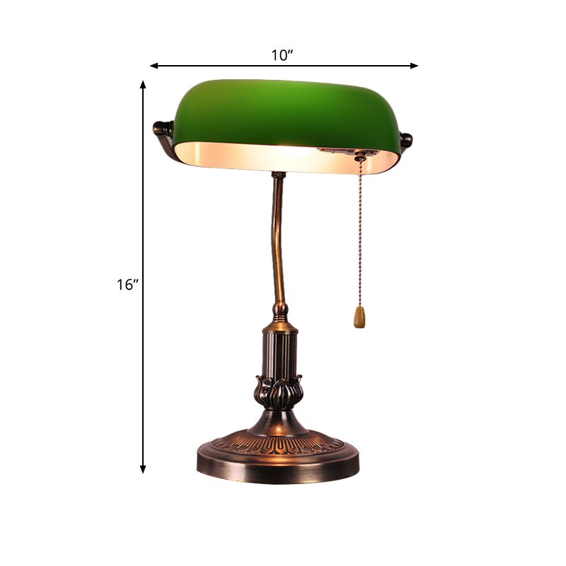 1 Head Green Glass Night Lamp Vintage Antiqued Brass Bending Bedside Table Light with Pull Chain