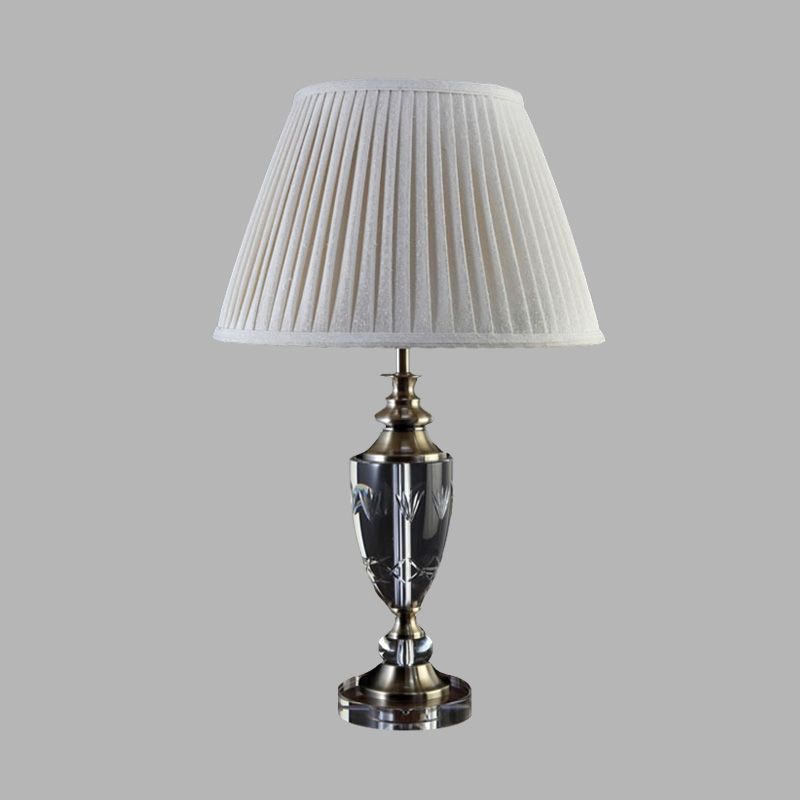 Minimalism Bell Night Table Light 1 Light Fabric Nightstand Lamp in Cream Gray with Crystal Accent