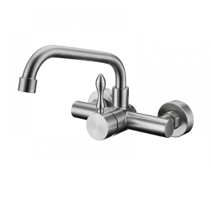 Modern Spray Kitchen Faucet Stainless Steel Lever Handles Wall Filler Faucet