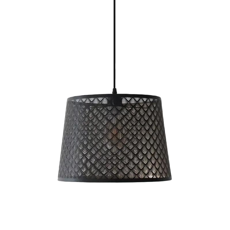 Zwart 1 kop hangende hangere rustieke metalen draad kooi/geëtste boom met patroontrommelschaduw druppel lamp voor eetkamer