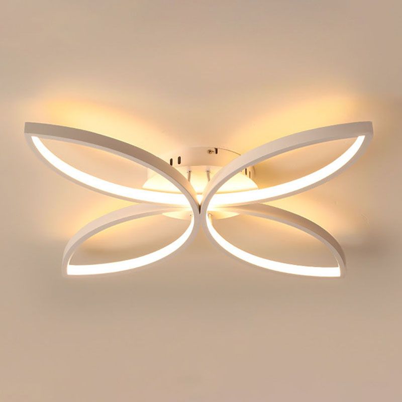 LED Bedroom Semi Flush Mount Light Nordic White Semi Flush Mount Lighting with Floral Metal Shade