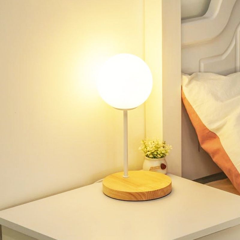 LED Table Lamp Modern Wooden Desk Light with Galss Shade for Living Room(Toy not Include)