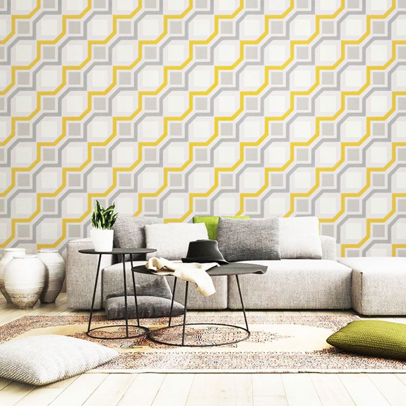 Harlequin and Grid Wall Art in Neutral Color Vinyl Wallpaper for Home Decor, 20.5"W x 33'L