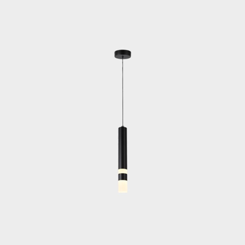 Black Cylindrical LED Pendant Light in Modern Simplicity Aluminium Hanging Lamp with Acrylic Shade