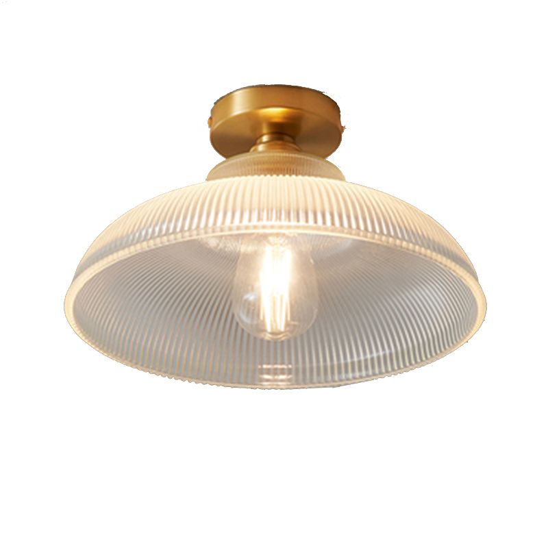 Single Golden Flush Mount Lighting Modernism Glass Shaded Ceiling Light