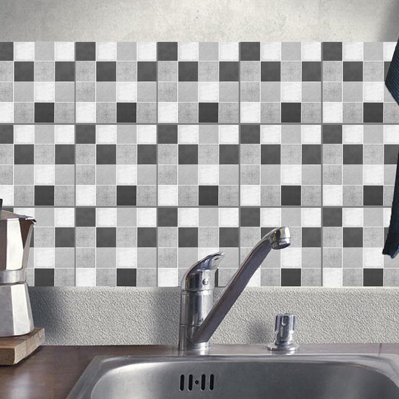 Grey Mosaic Tile Wallpaper Panel Adhesive Modern Kitchen Peel off Wall Covering, 10 Pcs