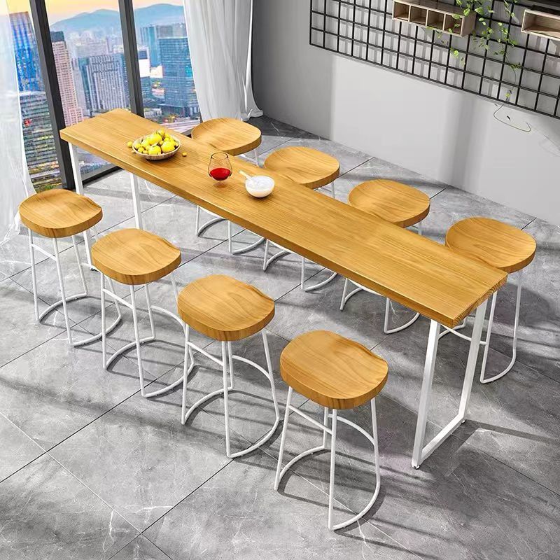 Modern White Iron Bar Dining Table Rectangle Pine Wood Indoor Bistro Table