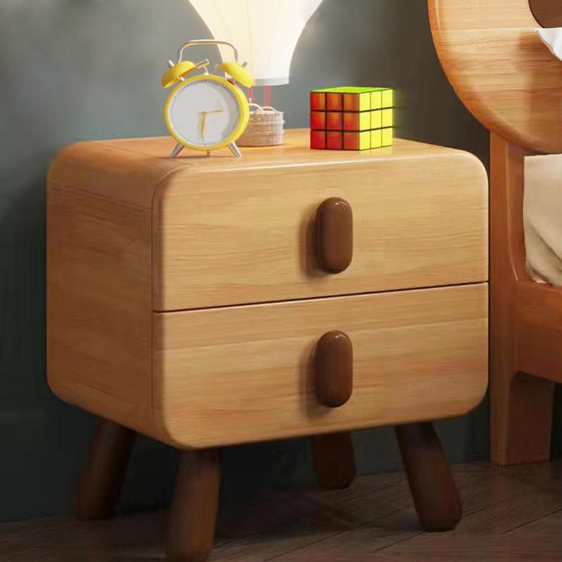 Standard Nightstand in Natural Solid Wood Kids Bedside Table with 2 Drawers