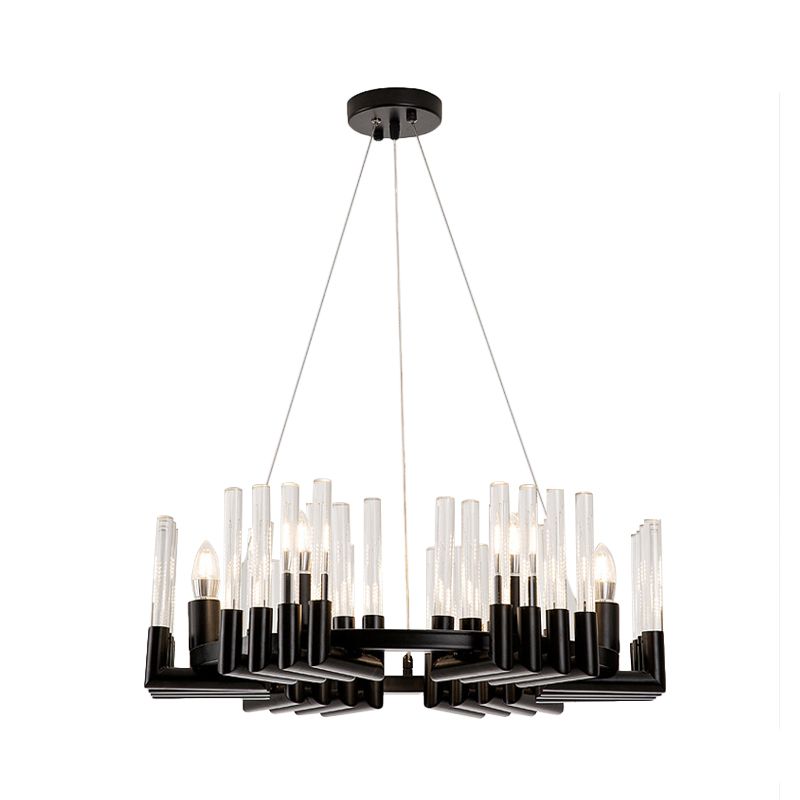 Circular Iron Chandelier Lamp Contemporary 6/8 Lights Black Ceiling Light Fixture with Crystal Tube