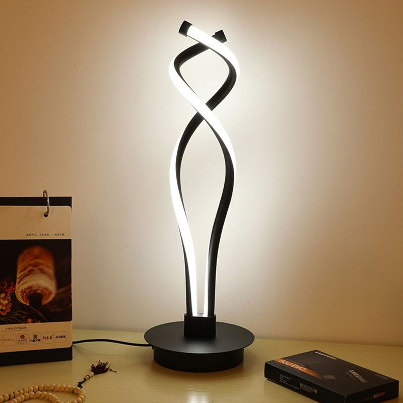 Minimalist LED Small Desk Lamp Black/White Twisted Task Lighting with Acrylic Shade for Bedroom