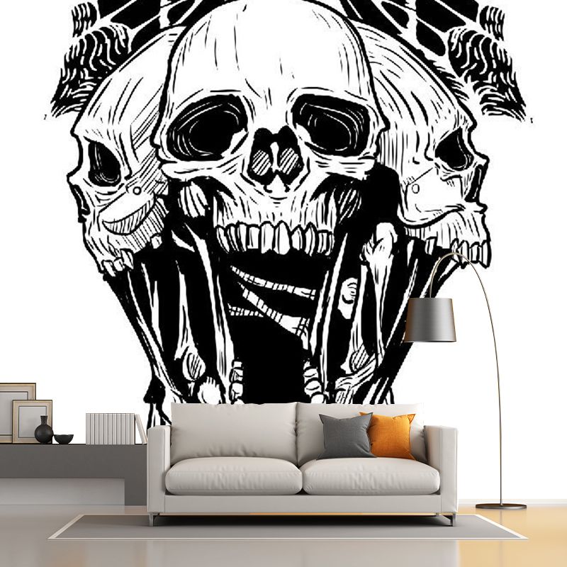 Death Skull and Butterfly Murals Novelty Non-Woven Material Wall Decor in Black-White