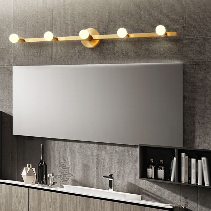 Linear Shape Metal Wall Sconce Modern Multi Lights Mirror Wall Mounted Lighting in Gold