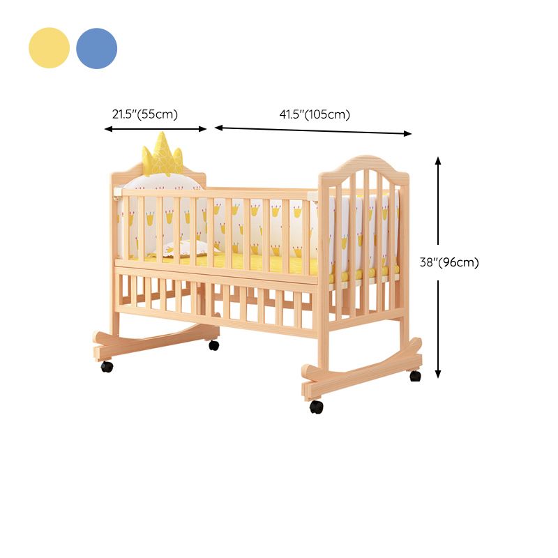 Washed Natural Wood Baby Crib Modern Nursery Crib with Casters/Wheels