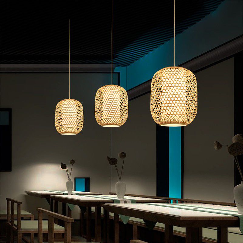 OVAL BAMBOO Suspension Light Asian 1-Bulb Beige Plafond Lanterne suspendu pour restaurant