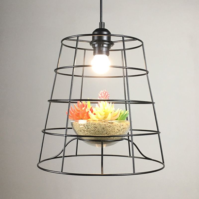 1 Lichte hanglamp Licht Antiek Kooi Metallic Hanging Lighting in zwart met kunstmatige wijnstok/succulent